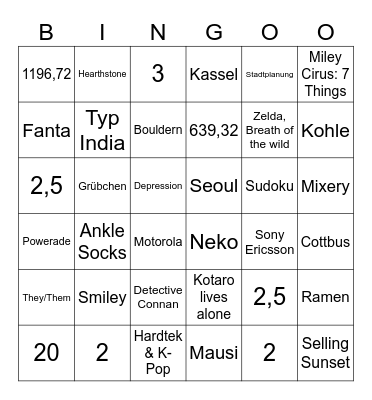 ++++ GAMZE BINGO GAMZE BINGO ++++ Bingo Card