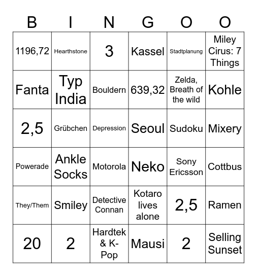 ++++ GAMZE BINGO GAMZE BINGO ++++ Bingo Card
