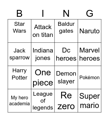 Comic con bingo Card