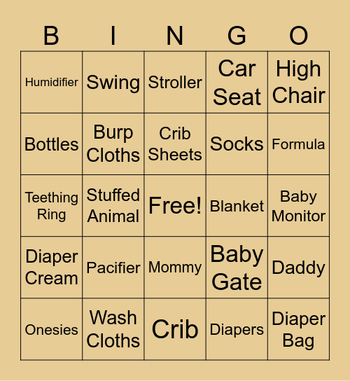 Sabira’s Baby Bingo Card