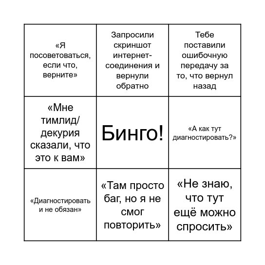 «Ну тыж в техподдержке» Bingo Card