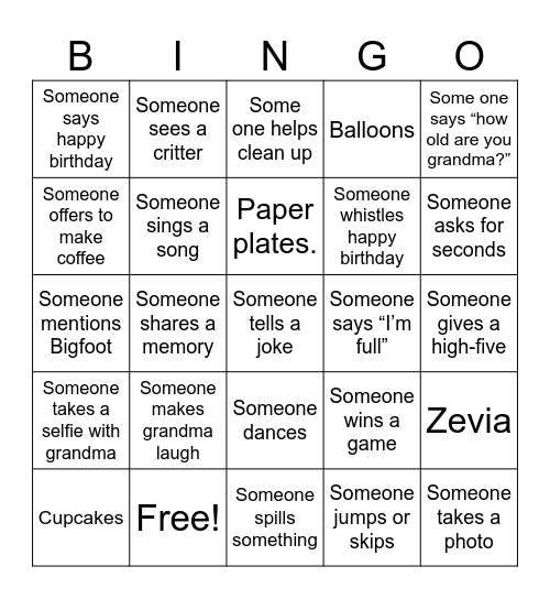 Birthday Bingo Card