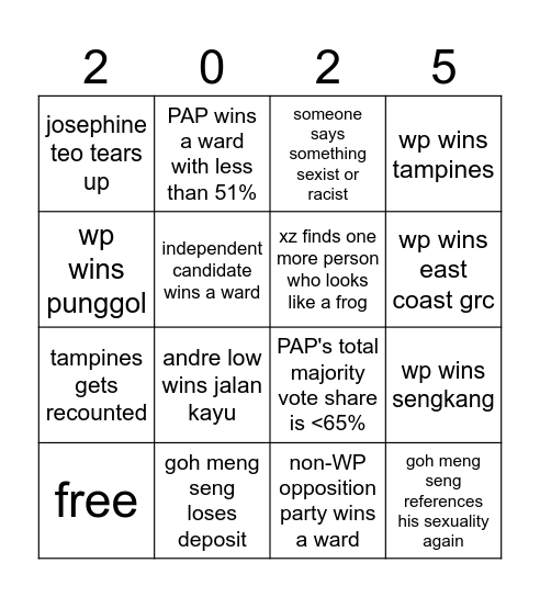 sg ge Bingo Card