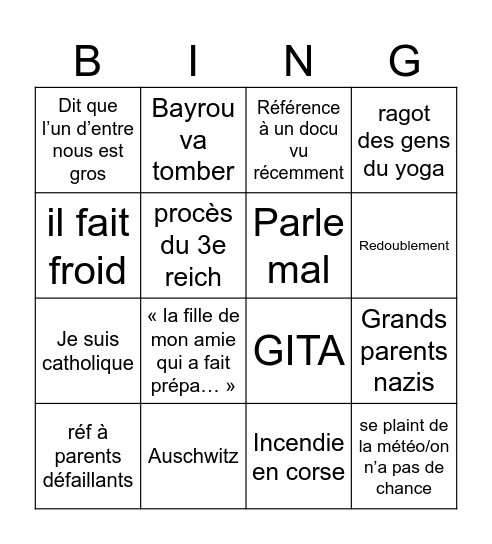 Bingo maman Bingo Card