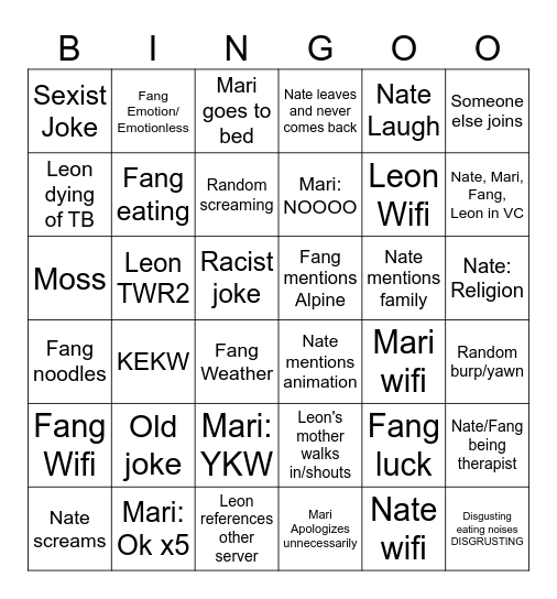Moss Server Bingo Card