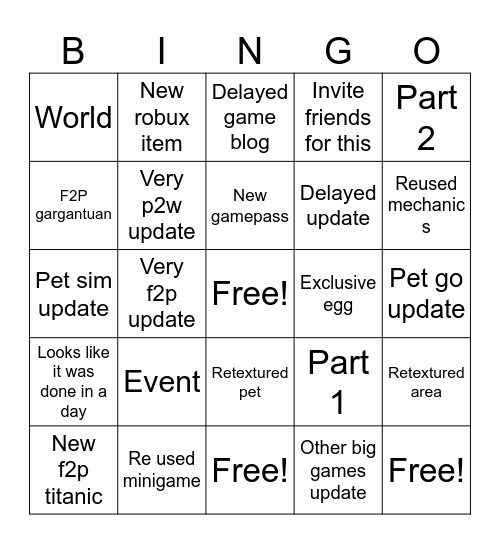 Pet sim bingo Card