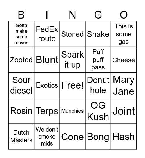 Stoner Bingo Card