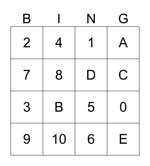 1-10 Bingo Card