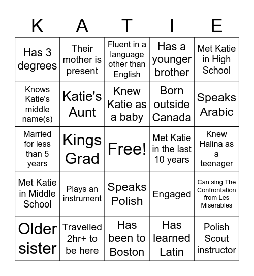 Bridal Shower Bingo Card