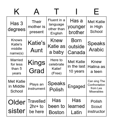 Bridal Shower Bingo Card