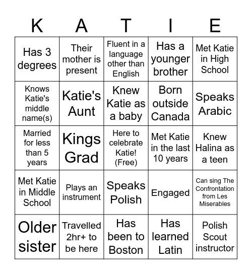 Bridal Shower Bingo Card