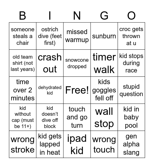 Time Trials Bingo Card