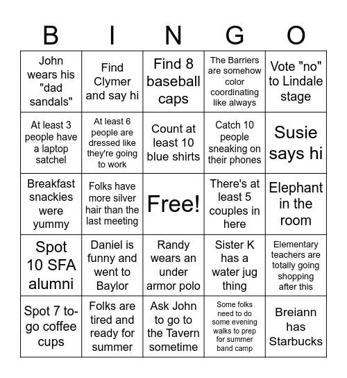 Region Meeting Bingo Card