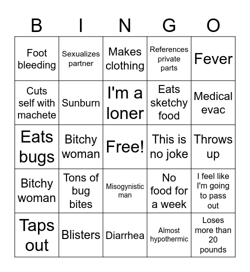 Naked and Afraid Bingo v2 Bingo Card