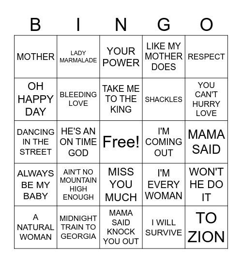 Mother's Day Brunch Musical Bingo Card