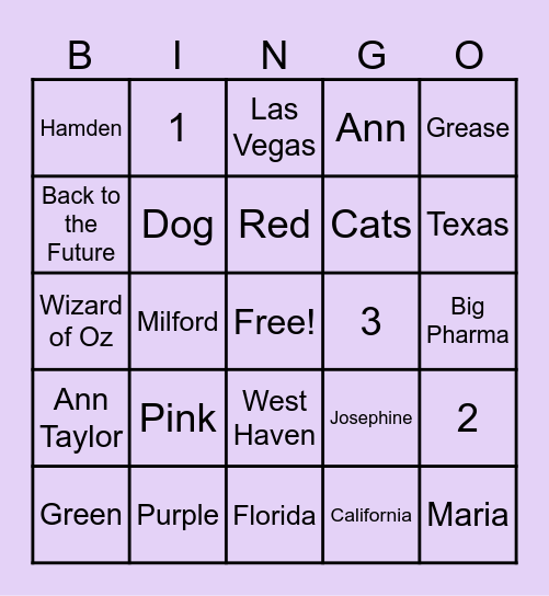 Jill Birthday Bingo Card