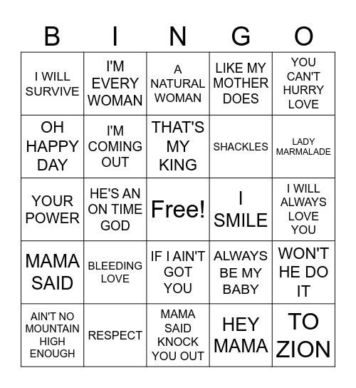 Mother's Day Brunch Musical Bingo Card