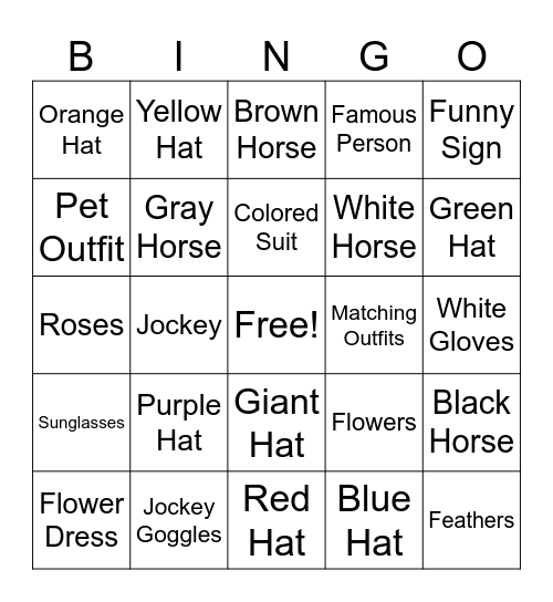 Kentucky Derby Bingo Card