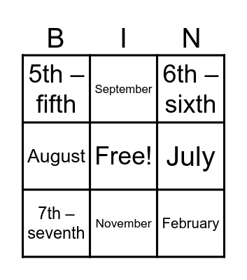 Talking about dates Bingo Card