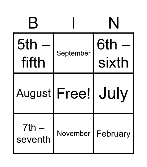 Talking about dates Bingo Card