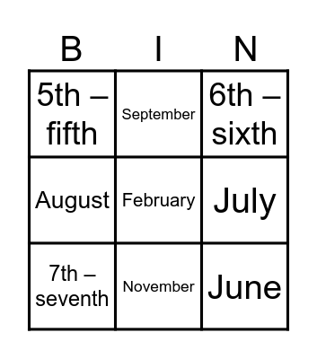 Talking about dates Bingo Card