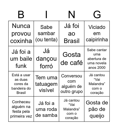 BINGO FAVELA Bingo Card