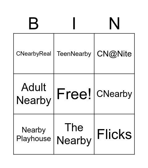 Cartoon Nearby Bingo Card