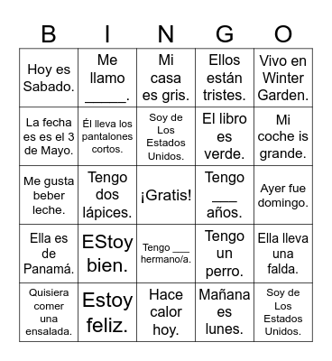 Answers to questions Bingo Card