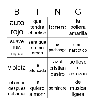 Bingo Musical Bingo Card