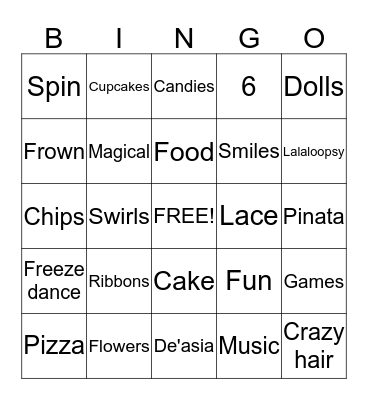 DE'ASIA BINGO  Bingo Card