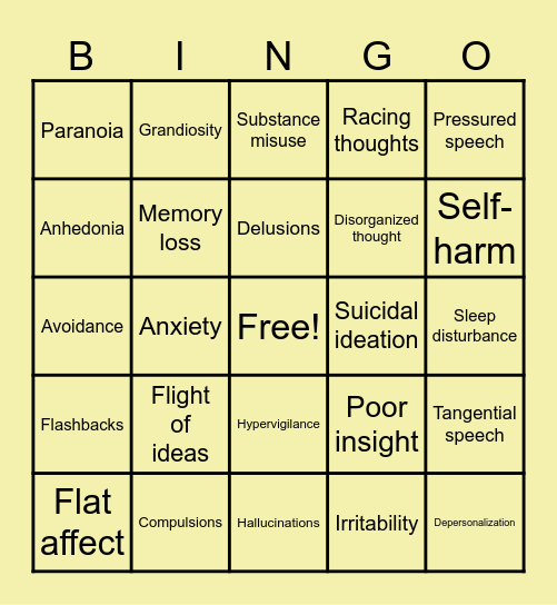 PSYCHIATRY Bingo Card