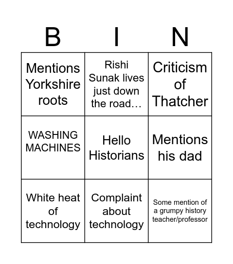 Mr Tyreman bingo Card