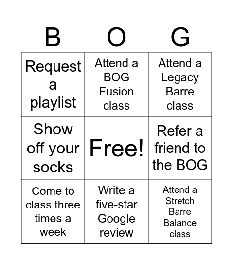 BOG BINGO Card