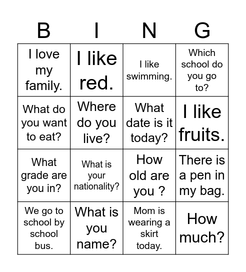 Untitled Bingo Card