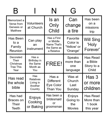 Human Bingo Card