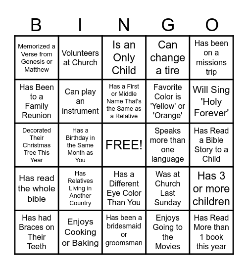 Human Bingo Card