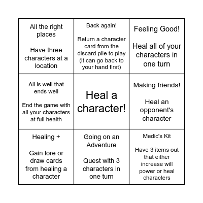 Healing Friends! Bingo Card