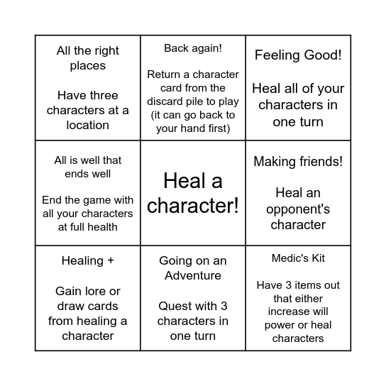 Healing Friends! Bingo Card