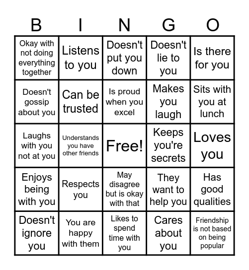 FRIENDSHIP Bingo Card