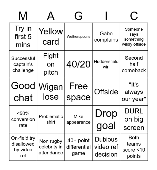 DURL Magic Sunday Bingo Card