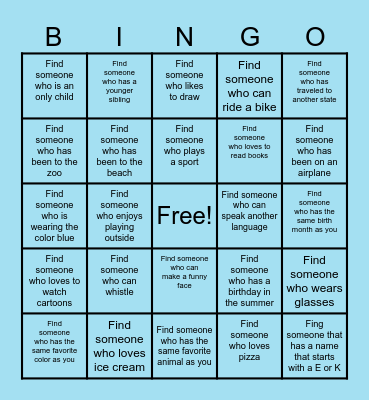 Friendship Bingo Card