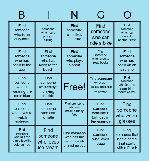 Friendship Bingo Card