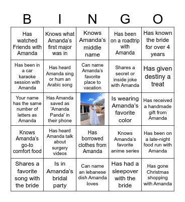 Amanda’s Bachelorette Bingo Card