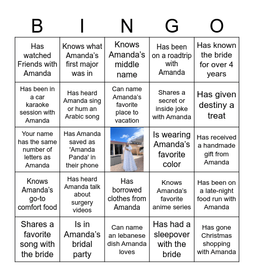 Amanda’s Bachelorette Bingo Card