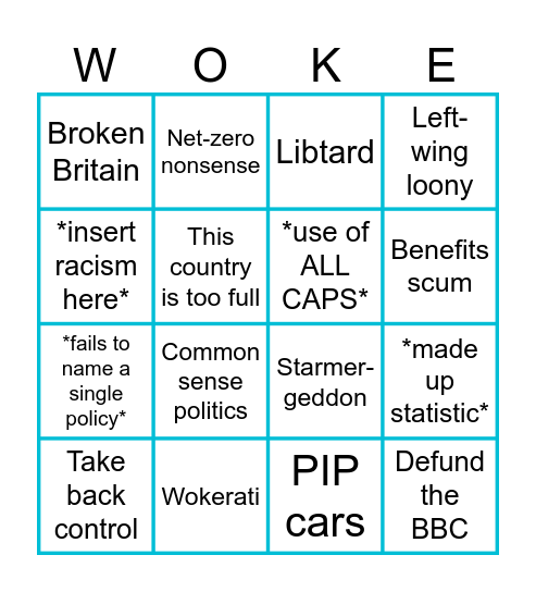Reform UK Bingo Card