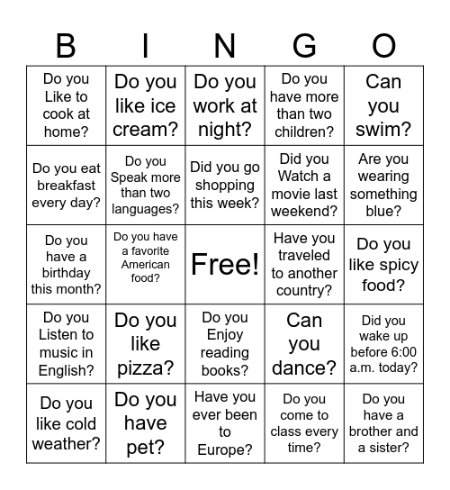 Find Someone..... Bingo Card