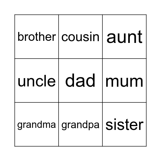 Family Bingo Card