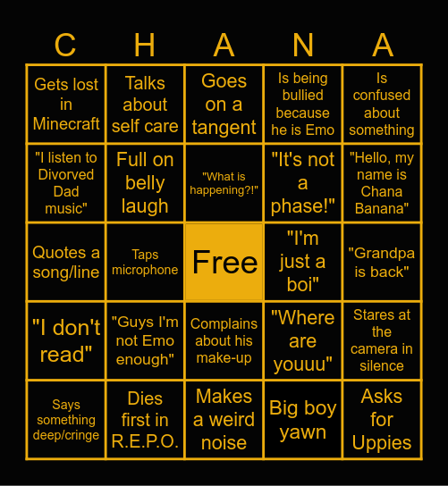 Special Emo Stream Bingo Card