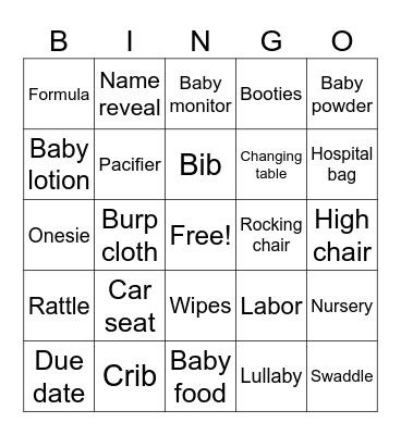 Humbert Baby Shower Bingo Card