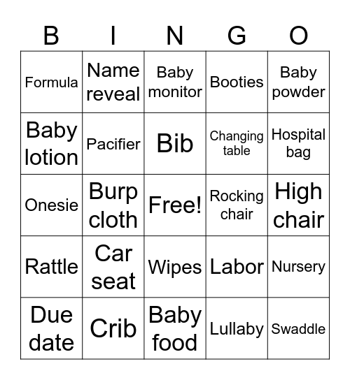 Humbert Baby Shower Bingo Card